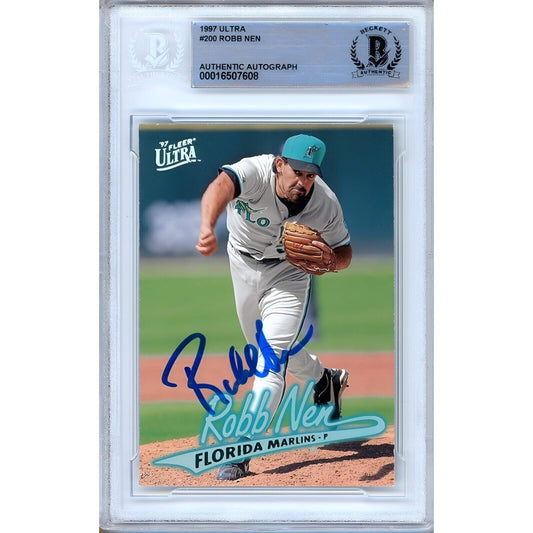 Robb Nen Florida Marlins Signed 1997 Fleer Ultra Baseball Card Beckett Authentic Auto Slab