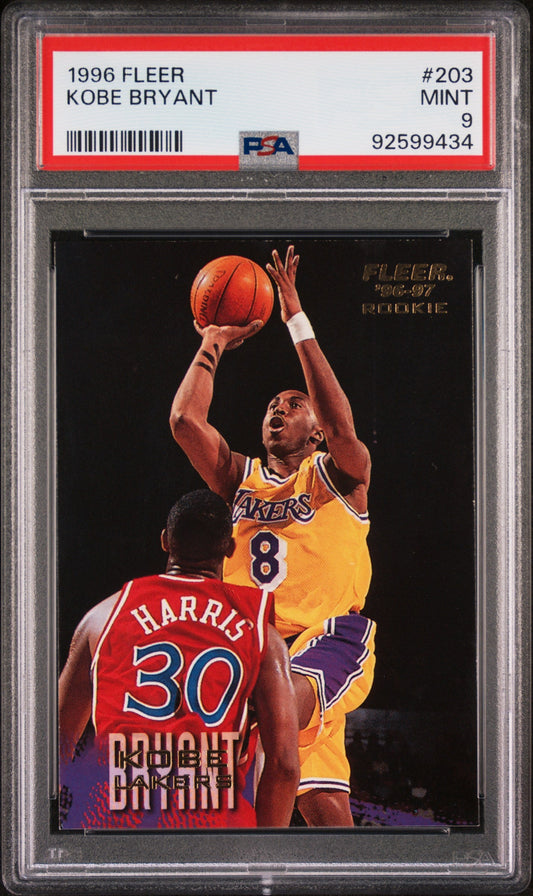 Graded 1996 Fleer Kobe Bryant #203 Rookie RC Basketball Card PSA 9 Mint