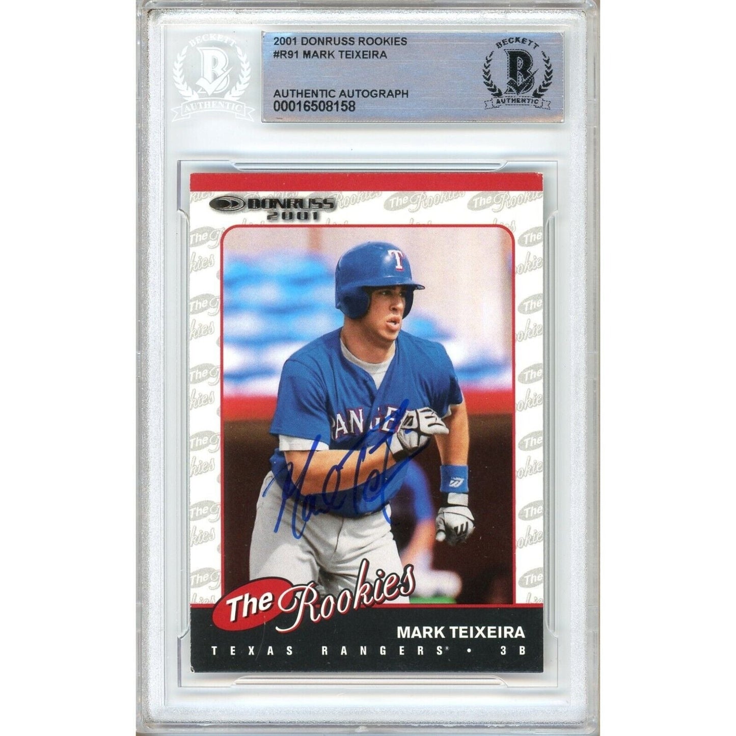 Mark Teixeira Texas Rangers Signed 2001 Donruss The Rookies Card Beckett Auth Auto Slab