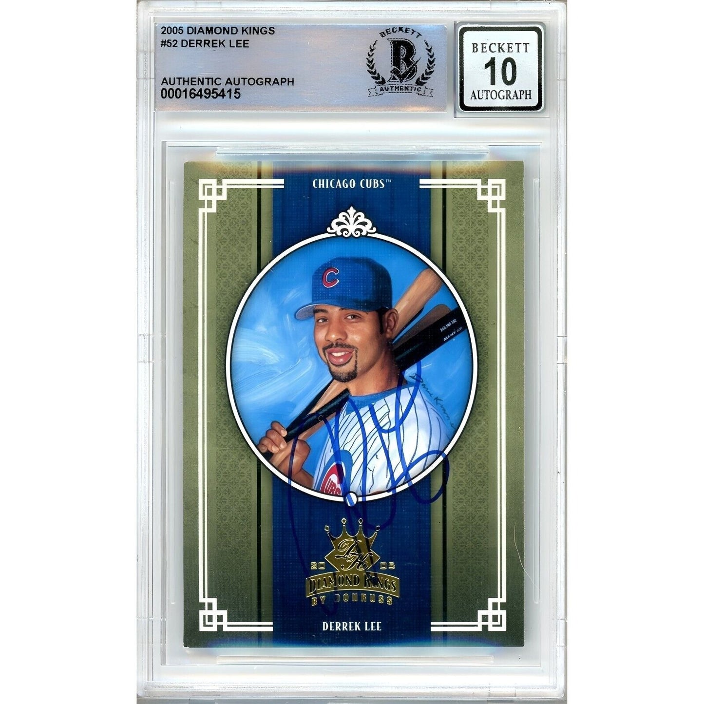 2005 Donruss Diamond Kings #52 — Derrek Lee Chicago Cubs Autographed Trading Card — Beckett Authentication Auto-10 Graded