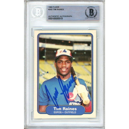 Tim Raines Montreal Expos Signed 1982 Fleer Baseball Card Beckett Authentic Auto Slab