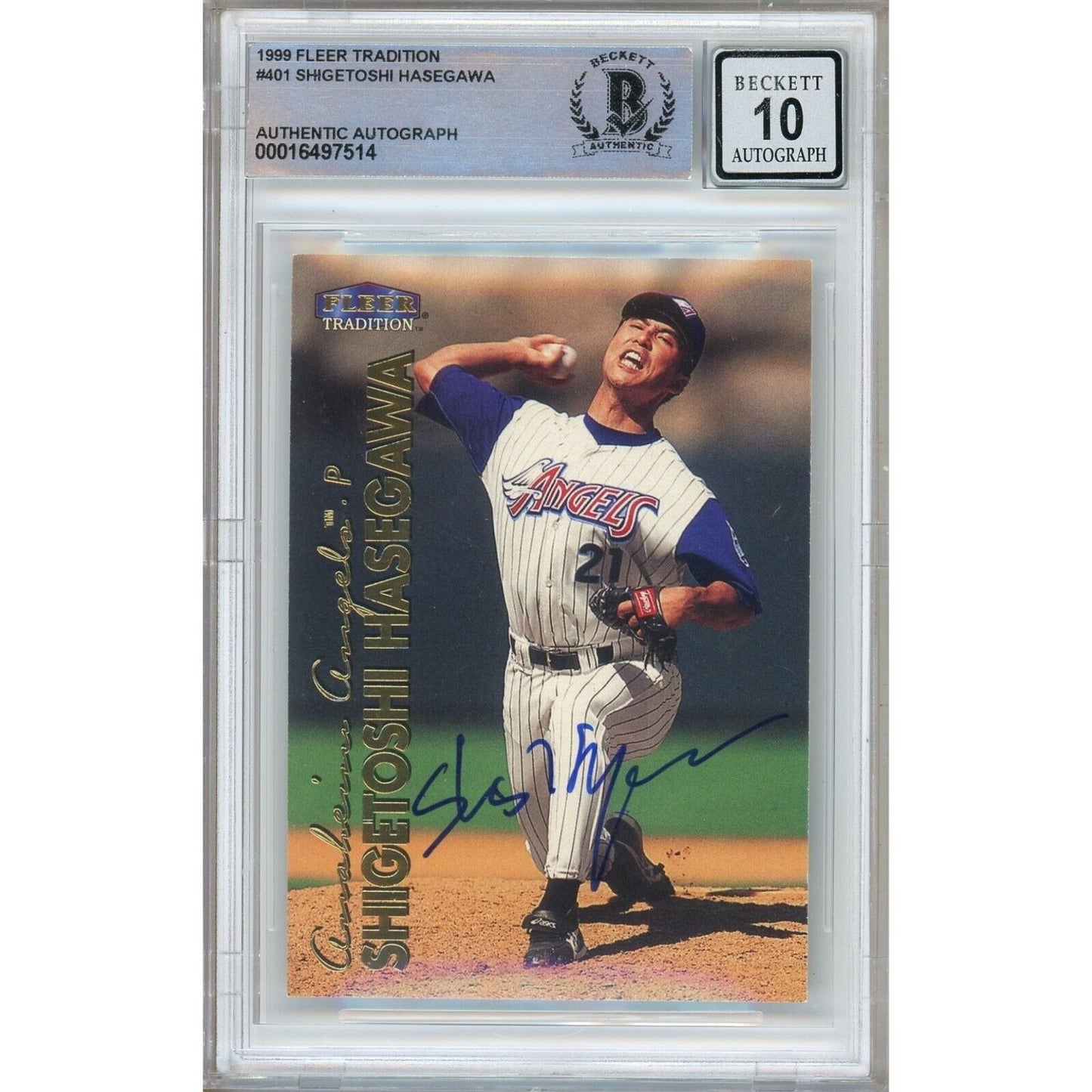 Shigetoshi Hasegawa LA Angels Signed 1999 Fleer Tradition Card BGS Auto 10 Graded Slab