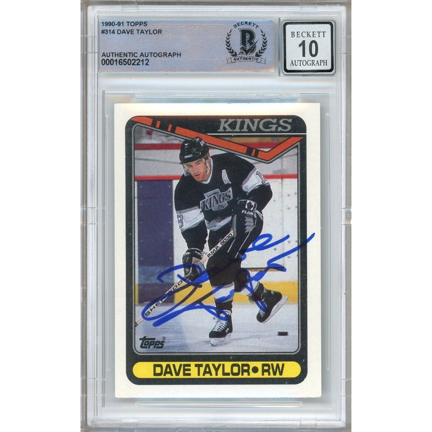 1990-91 Topps #314 — Dave Taylor Los Angeles Kings Autographed Trading Card — Beckett Authentication