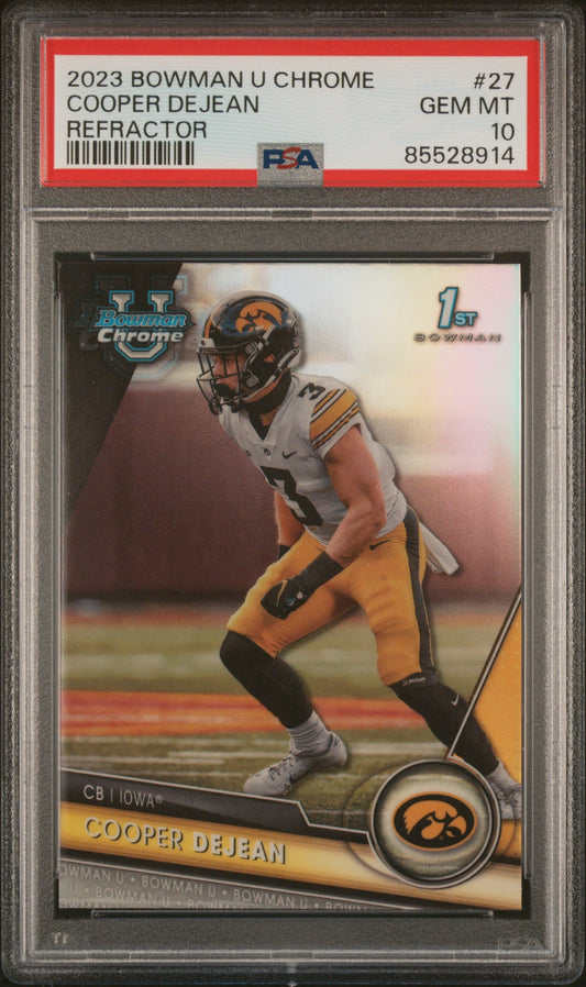 Graded 2023 Topps Bowman U Chrome Cooper DeJean #27 Refractor Rookie RC Football Card PSA 10 Gem Mint