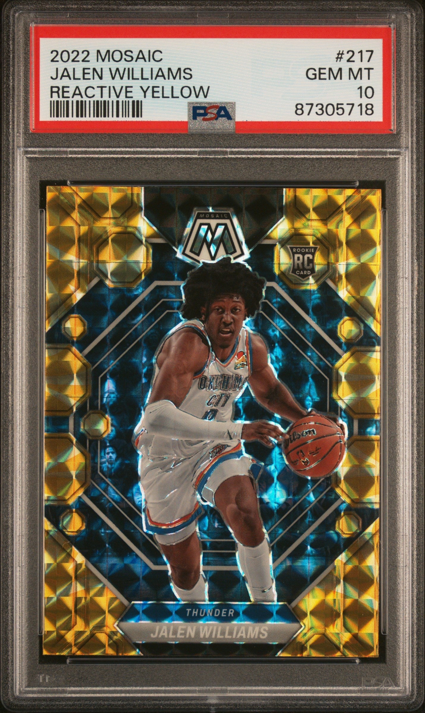 Graded 2022 Panini Mosaic Jalen Williams #217 Reactive Yellow Rookie RC Basketball Card PSA 10 Gem Mint