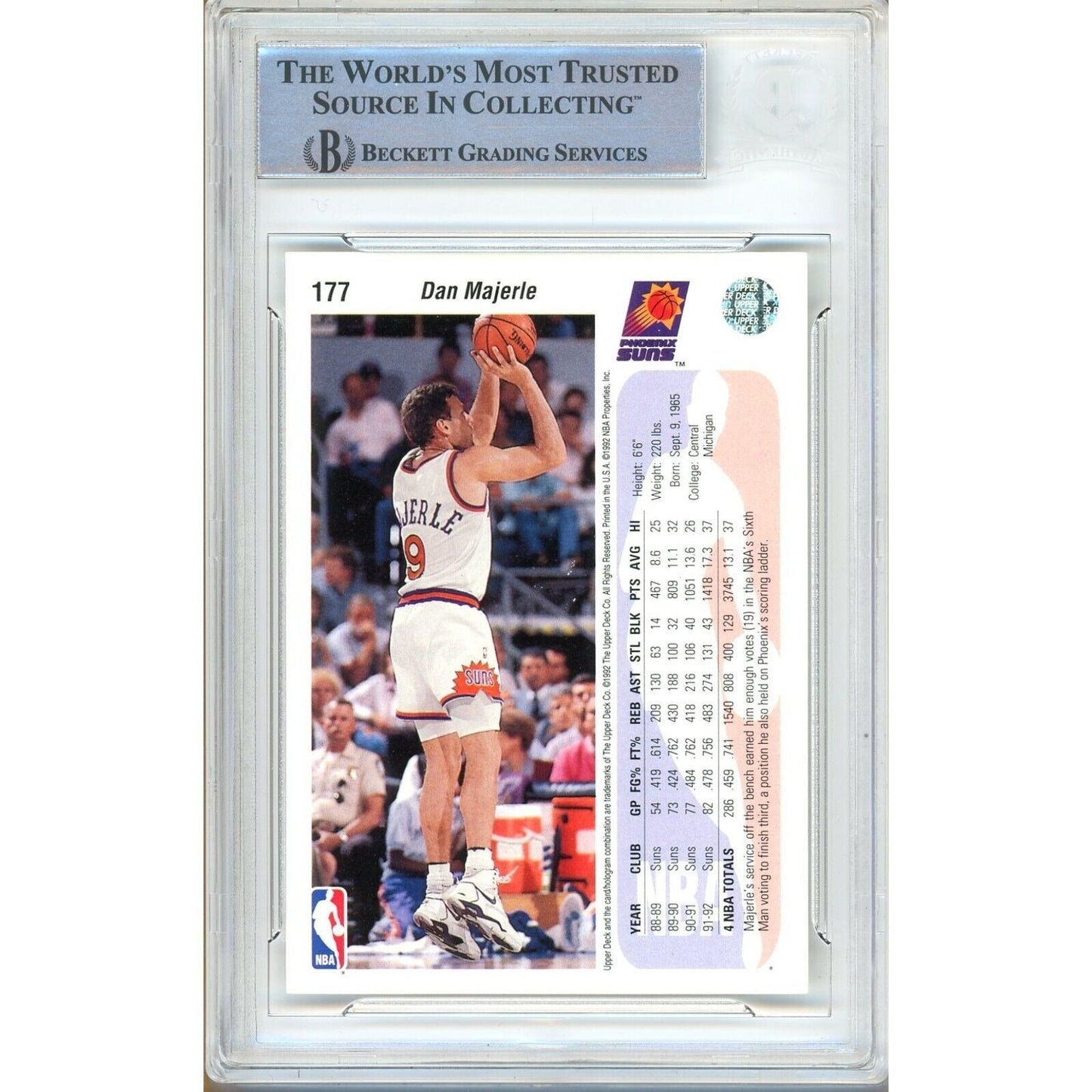 1992-93 Upper Deck #177 — Dan Majerle Phoenix Suns Autographed Trading Card — Beckett Authentication