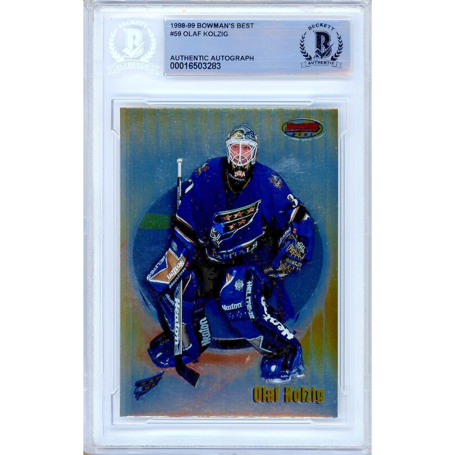 Olaf Kolzig Washington Capitals Signed 1998-99 Bowmans Best Card Beckett Auth Auto Slab