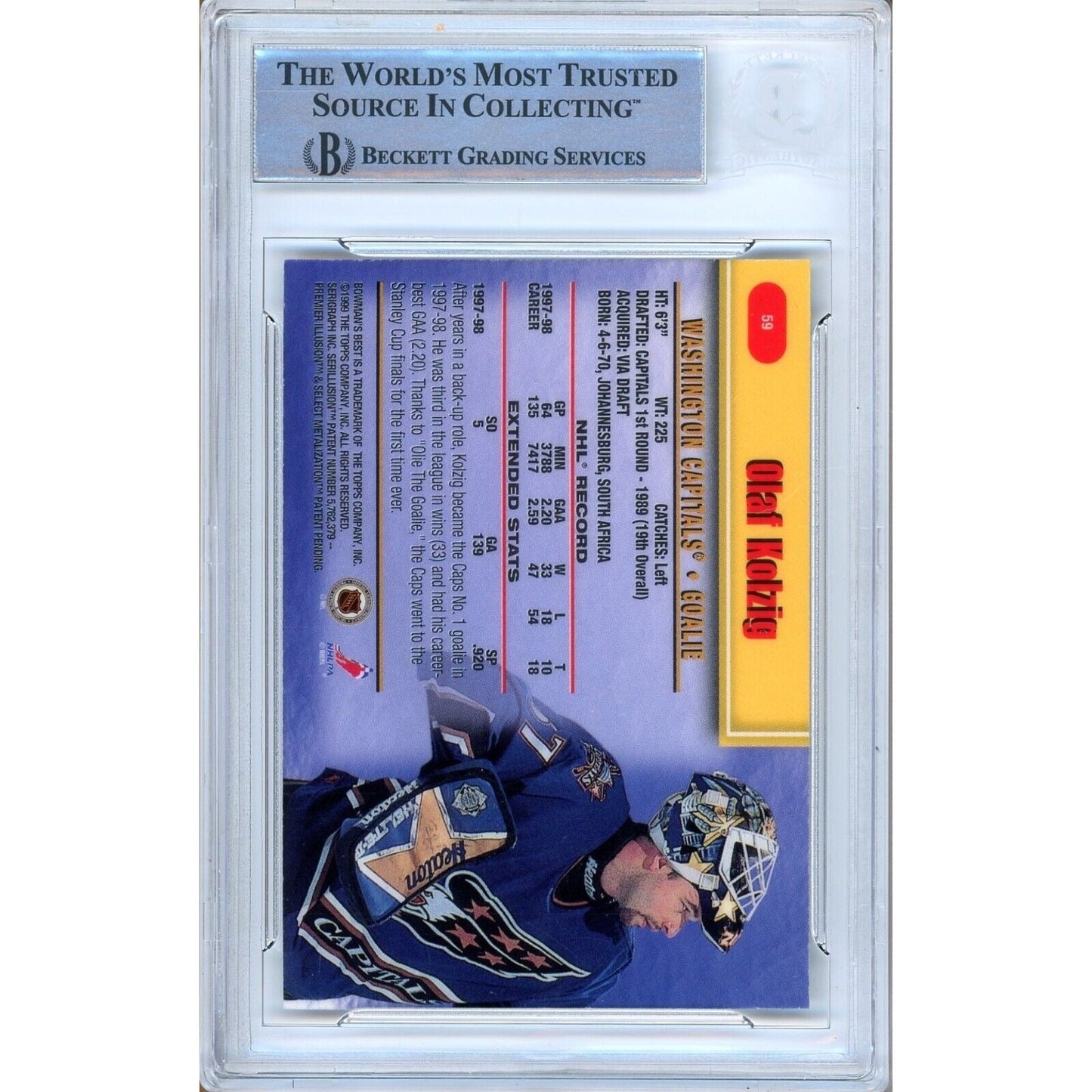 Olaf Kolzig Washington Capitals Signed 1998-99 Bowmans Best Card Beckett Auth Auto Slab