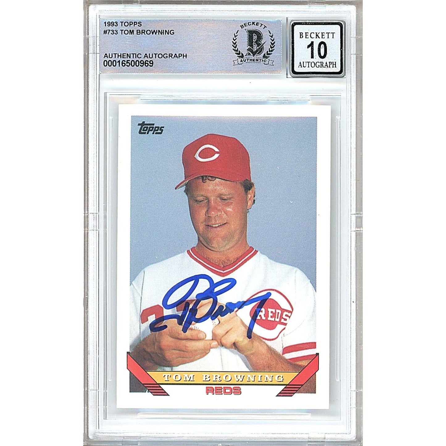 Tom Browning Cincinnati Reds Signed 1993 Topps Baseball Card BGS Auto 10 Graded Slab