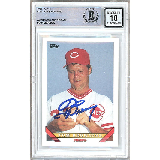 Tom Browning Cincinnati Reds Signed 1993 Topps Baseball Card BGS Auto 10 Graded Slab