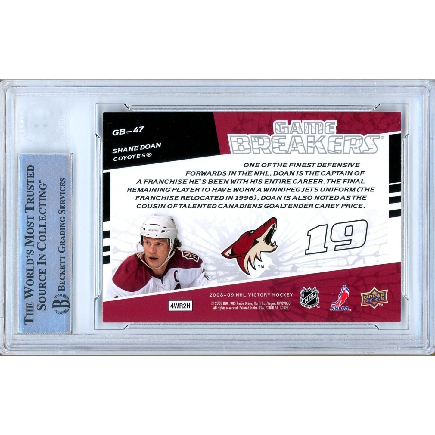 Shane Doan Arizona Coyotes Signed 2008-09 Upper Deck Victory Card Beckett Auth Auto