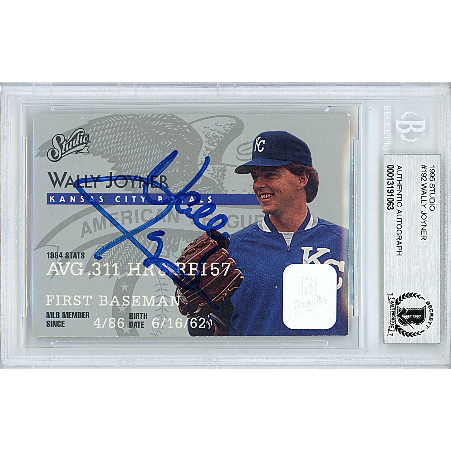 Wally Joyner Signed Kansas City Royals 1995 Studio Baseball Card Beckett Auth Auto Slab