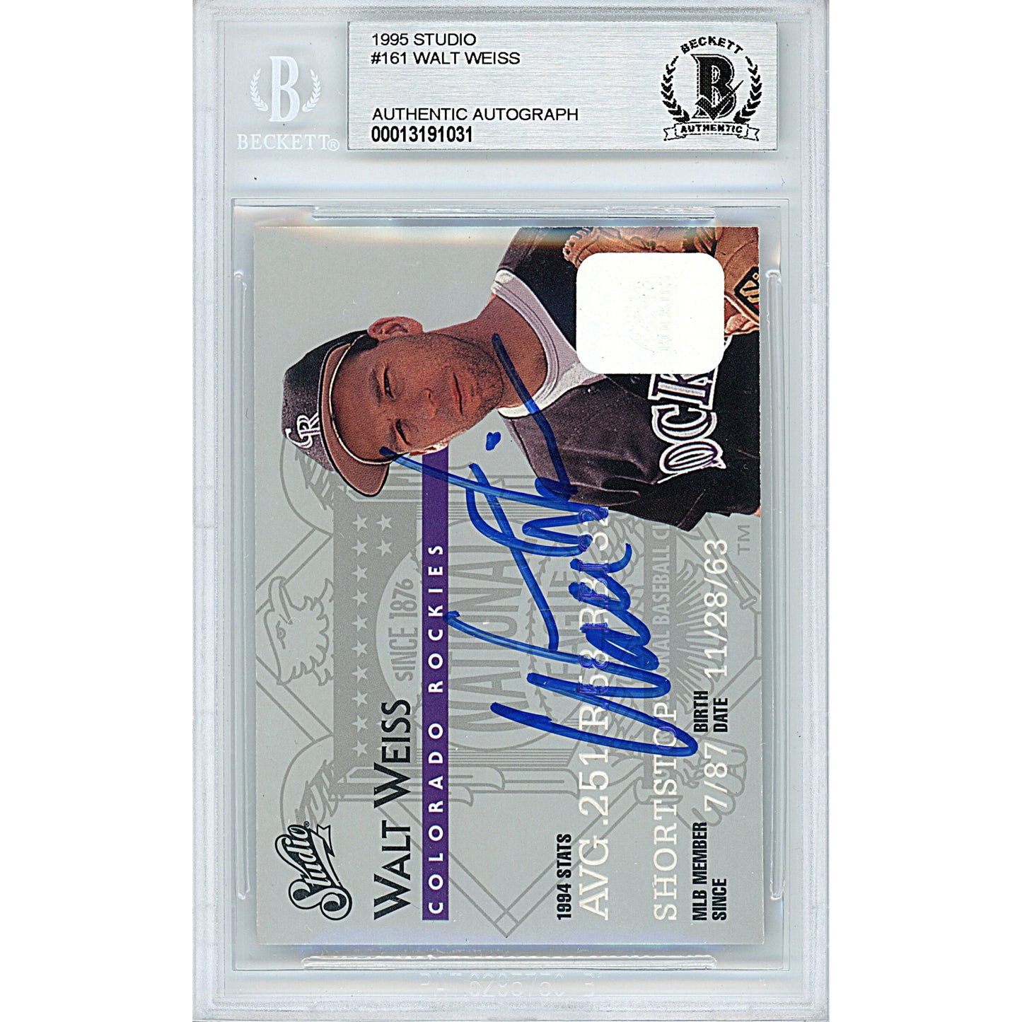 Walt Weiss Signed Colorado Rockies 1995 Studio Baseball Card Beckett Authentic Auto Slab