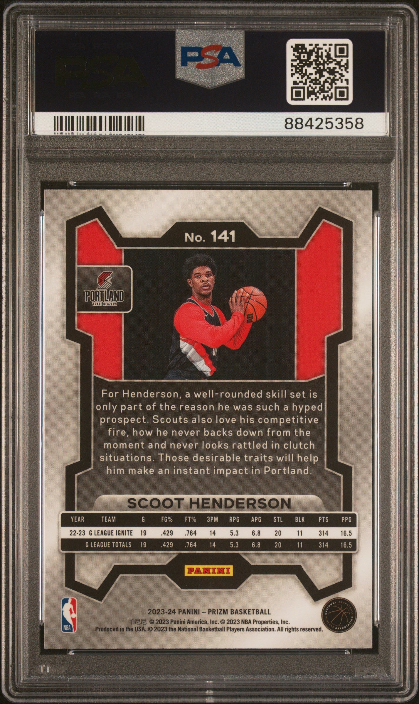 Graded 2023 Panini Prizm Scoot Henderson #141 Rookie RC Basketball Card PSA 10 Gem Mint