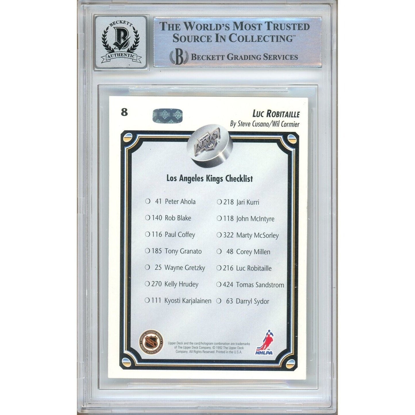 1992-93 Upper Deck #8 — Luc Robitaille Los Angeles Kings Autographed Trading Card — Beckett Authentication
