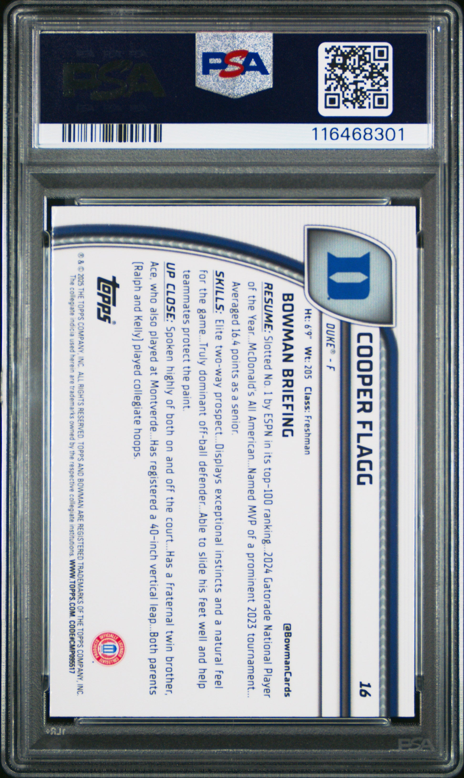 Graded 2024 Topps Bowman Chrome U Cooper Flagg #16 Green Shimmer Rookie RC Basketball Card PSA 10 Gem Mint - Sport Cards