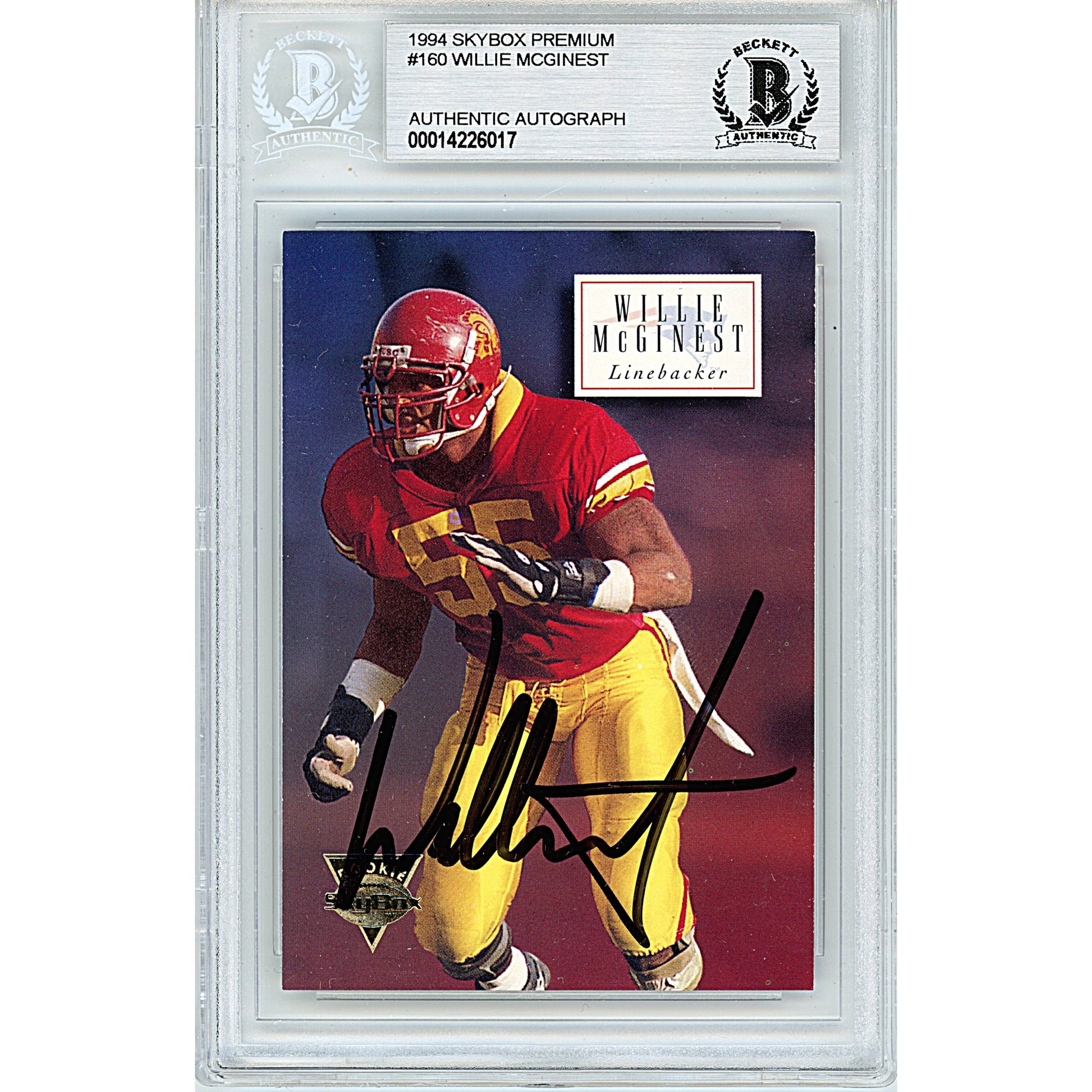 Willie McGinest Signed USC Trojans 1994 Skybox Premium Football Card Beckett Slab - Sport Cards