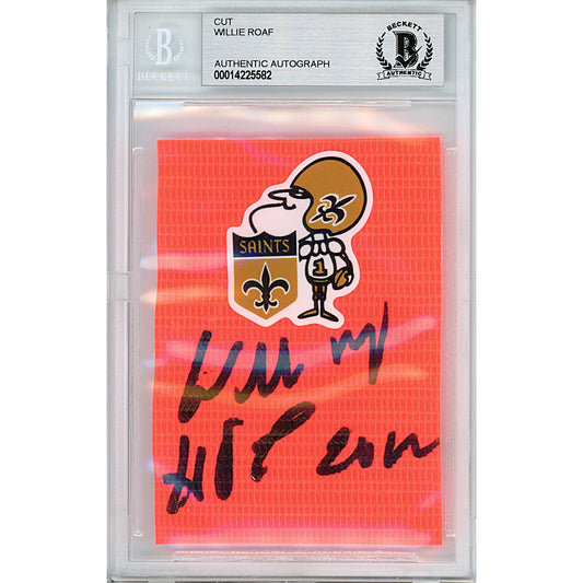 Willie Roaf Autographed New Orleans Saints Football Pylon Piece Sig Cut Beckett Slabbed