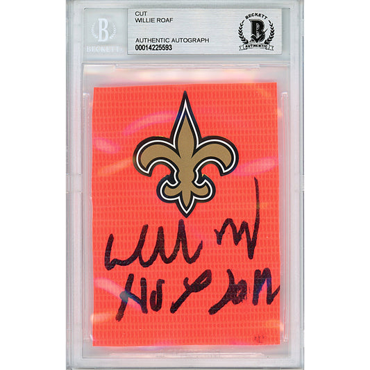 Willie Roaf Signed New Orleans Saints Football TD Pylon Piece Sig Cut Beckett Auth Auto Slab