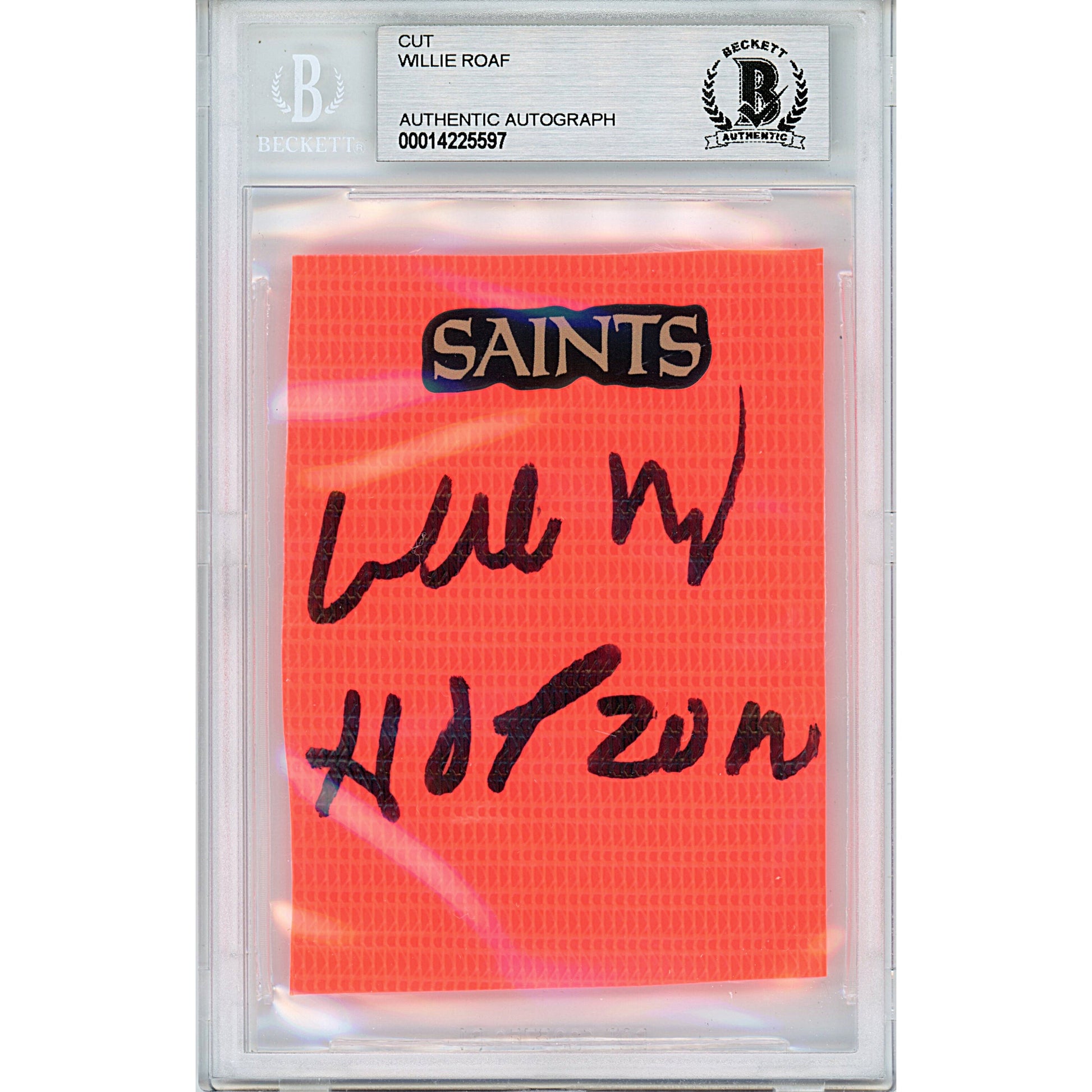 Willie Roaf Signed New Orleans Saints Football TD Pylon Piece Sig Cut Beckett Slabbed - Sport Cards