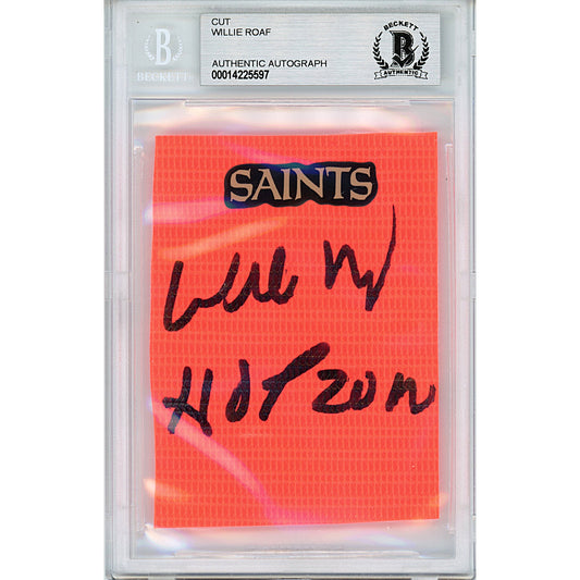 Willie Roaf Signed New Orleans Saints Football TD Pylon Piece Sig Cut Beckett Slabbed - Sport Cards