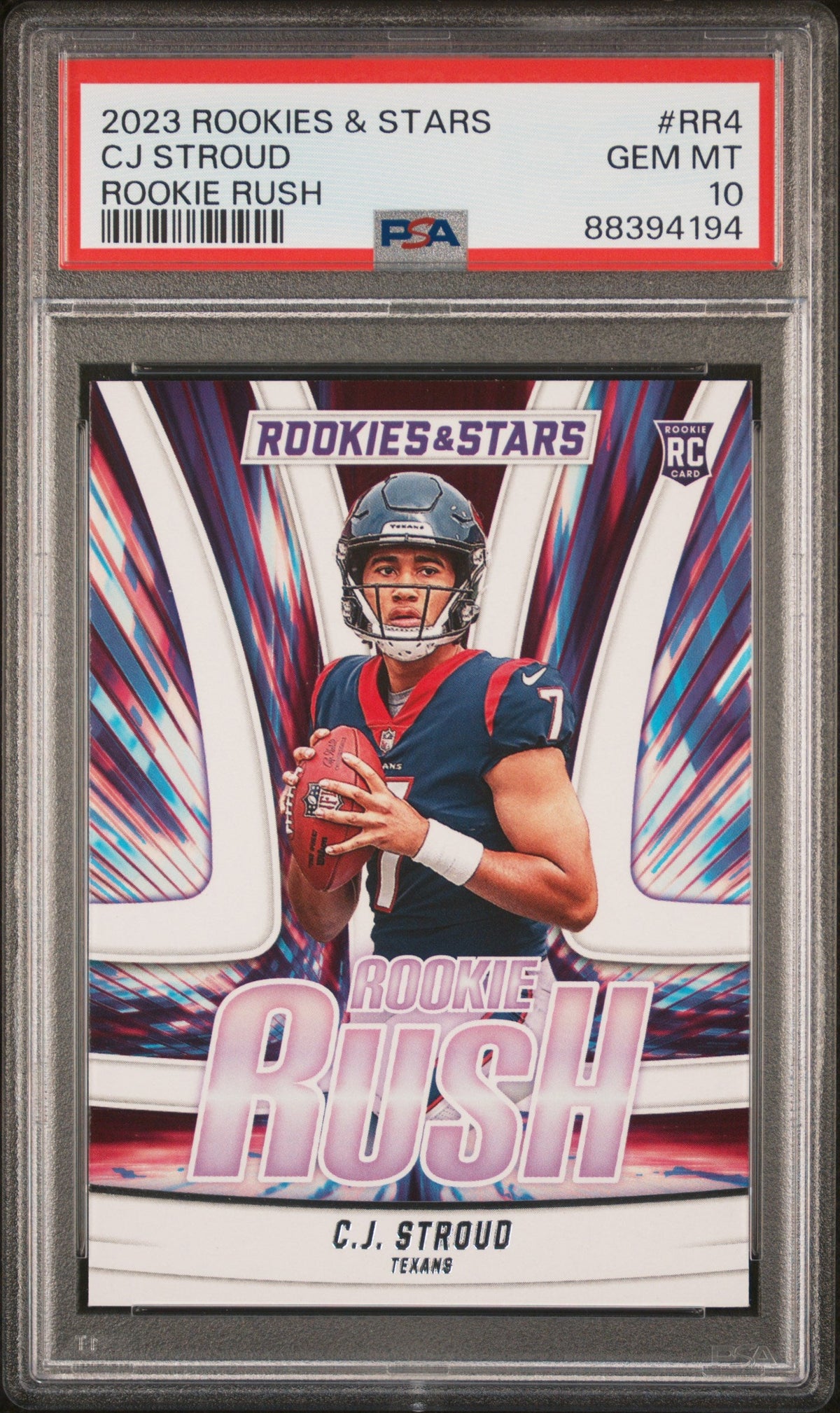 cj stroud graded rookie card Houston Texans 2023 Panini Rookies & Stars Rush #RR-4 SGC Authenticated 10 Booster Pack Art:Giovanni SV Black Bolt Stars Rookie Rush #RR Chessmon Custom Cards Part