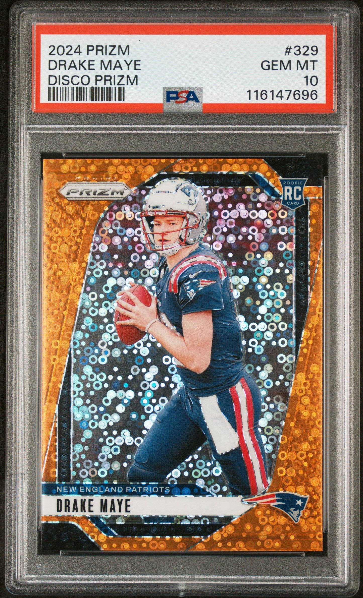 Graded 2024 Panini Prizm Drake Maye #329 Disco Prizm Rookie RC Football Card PSA 10 Gem Mint
