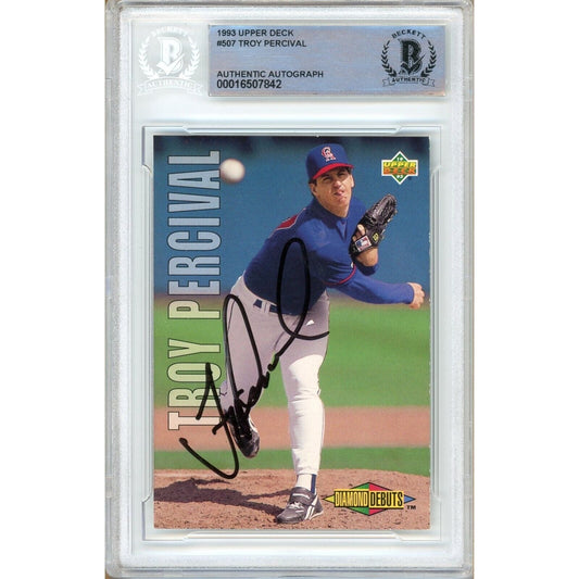 Troy Percival LA Angels Signed 1993 Upper Deck Baseball Card Beckett Authentic Auto Slab