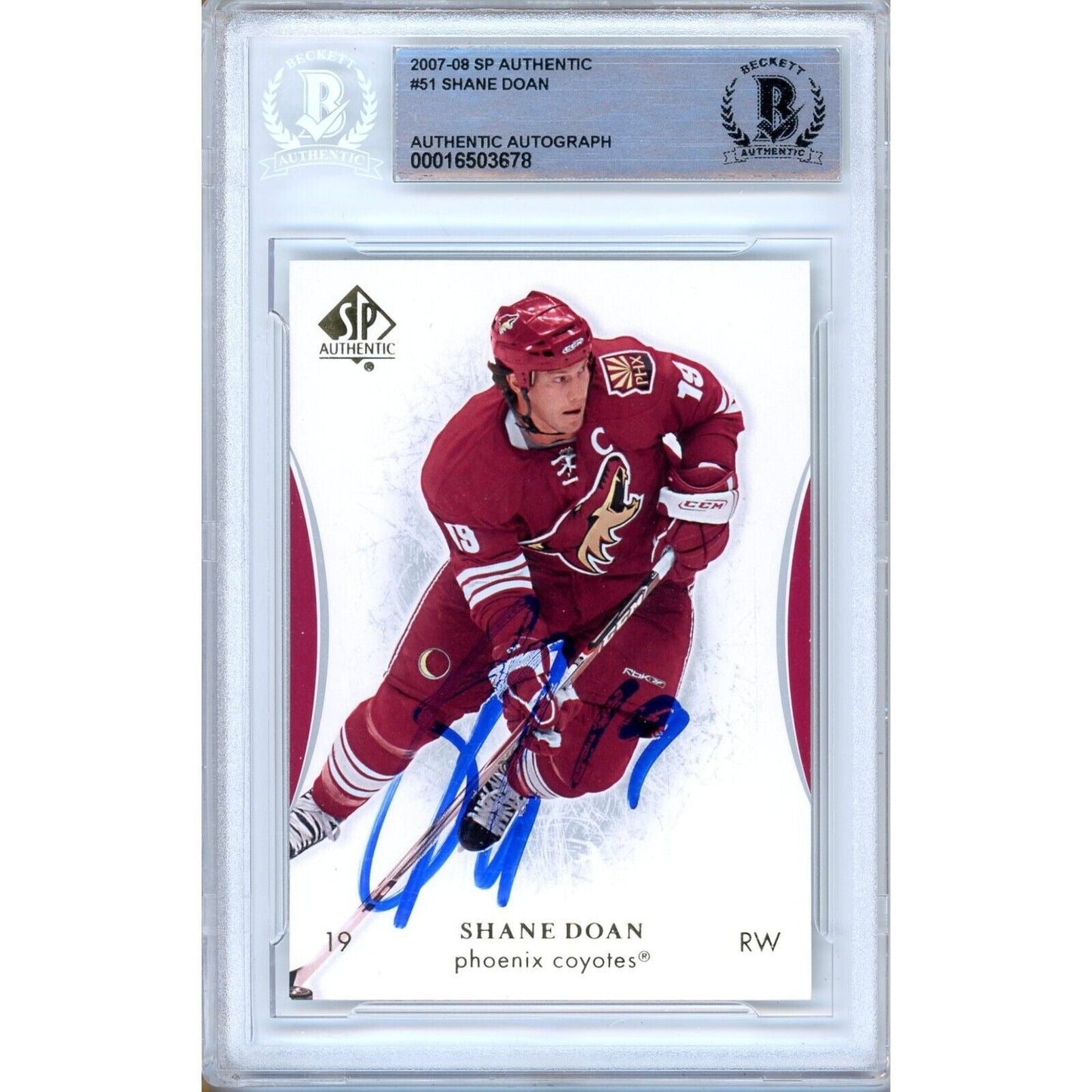 Shane Doan AZ Coyotes Signed 2007-08 UD SP Authentic Hockey Card Beckett Auto Slab