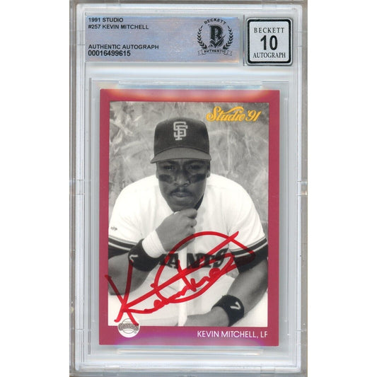 1991 Donruss Studio #257 — Kevin Mitchell San Francisco Giants Autographed Trading Card — Beckett Authentication