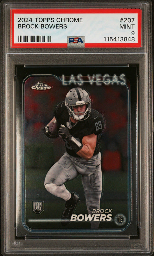 Graded 2024 Topps Chrome Brock Bowers #207 Rookie RC Football Card PSA 9 Mint
