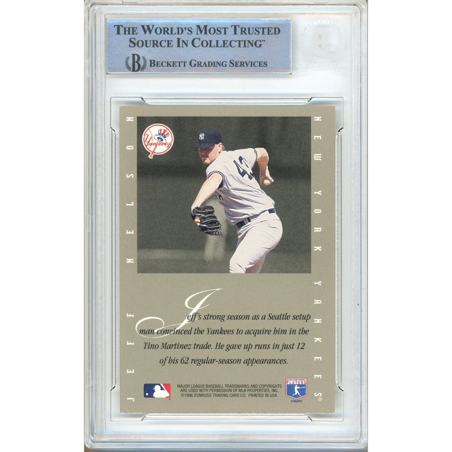 1996 Leaf Signature Extended Autographs #140 — Jeff Nelson New York Yankees Autographed Trading Card — Beckett Authentication