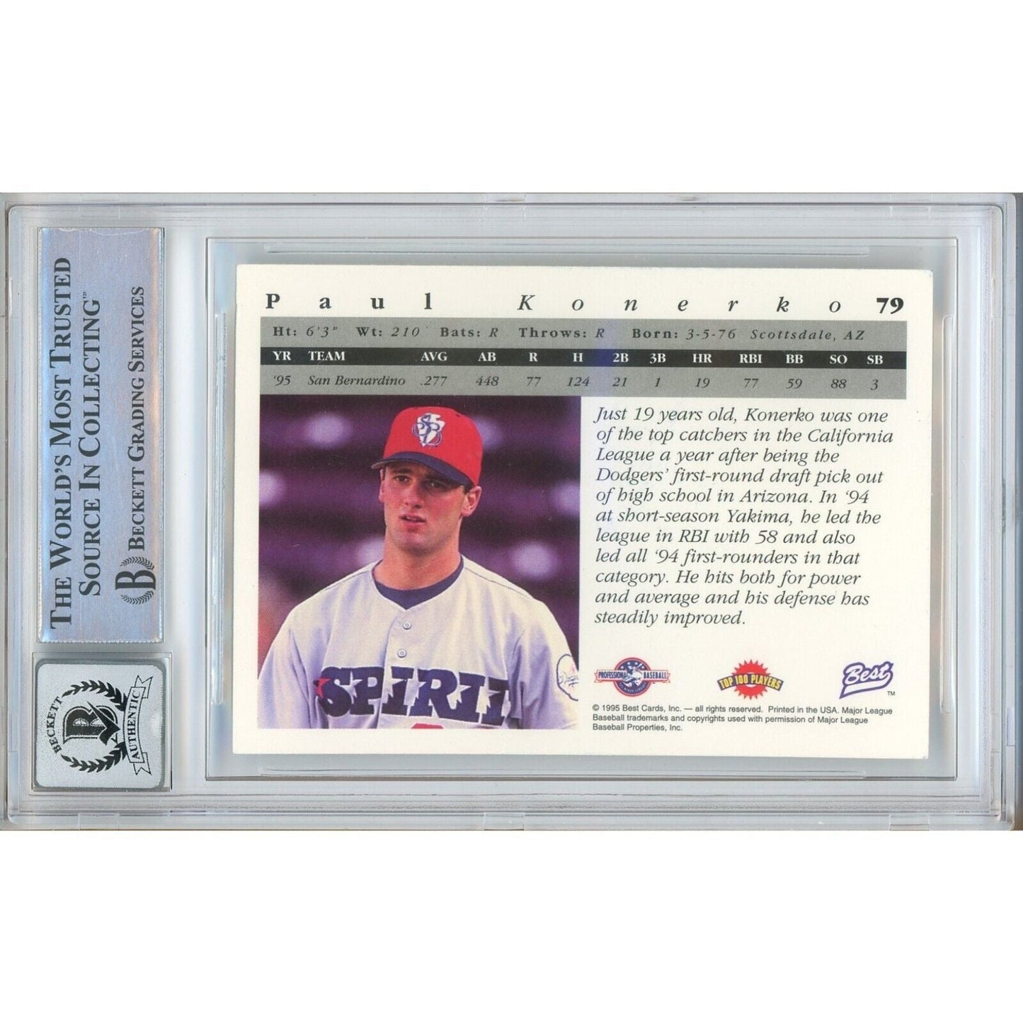 Paul Konerko Los Angeles Dodgers Signed 1995 Best Rookie Card BGS Auto 10 Graded RC
