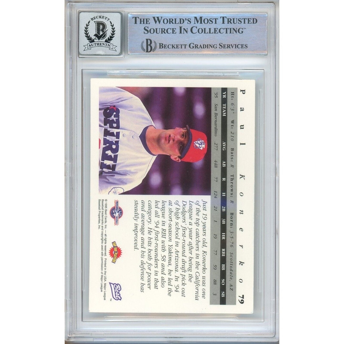 Paul Konerko Los Angeles Dodgers Signed 1995 Best Rookie Card BGS Auto 10 Graded RC