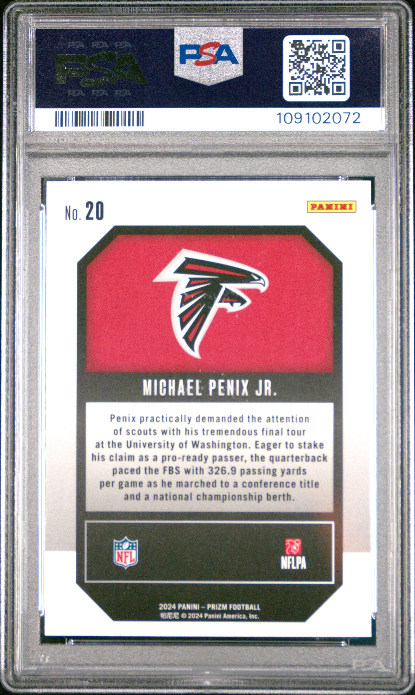 Graded 2024 Panini Prizm Michael Penix Jr #20 Emergent Rookie RC Football Card PSA 10 Gem Mint