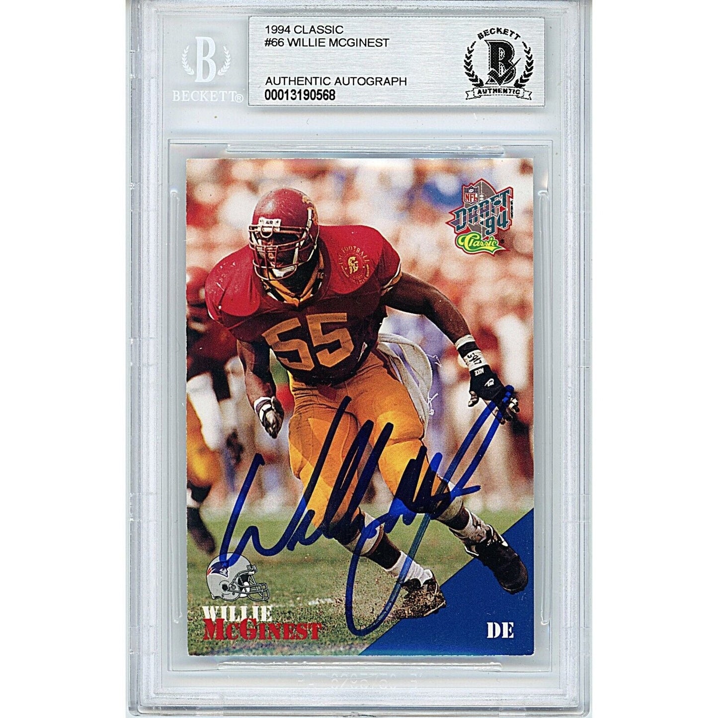Willie McGinest New England Patriots Signed 1994 Classic Card USC Trojans Beckett Auth Auto
