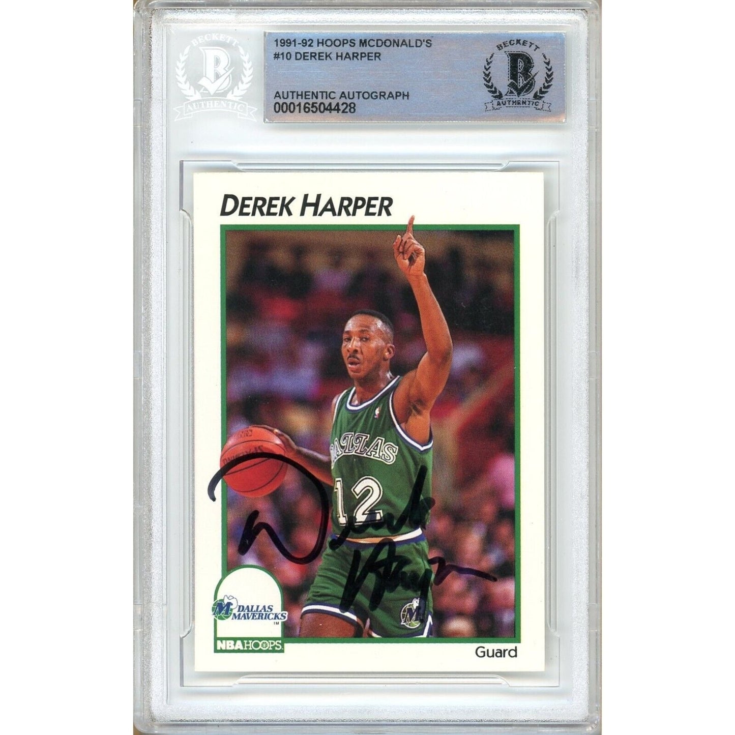 1991-92 NBA Hoops #10 — Derek Harper Dallas Mavericks Autographed Trading Card — Beckett Authentication