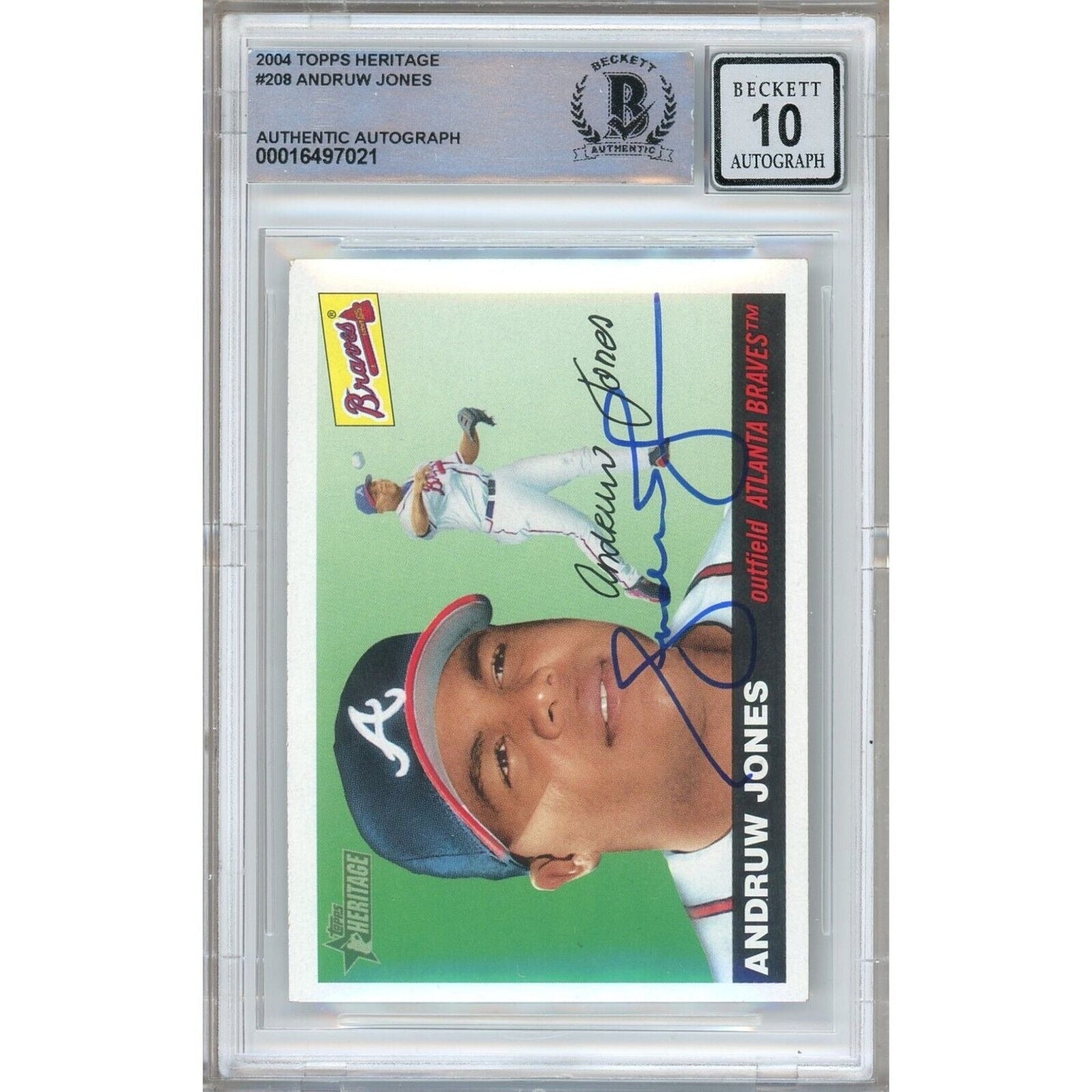 2004 Topps Heritage #208 — Andruw Jones Atlanta Braves Autographed Trading Card — Beckett Authentication