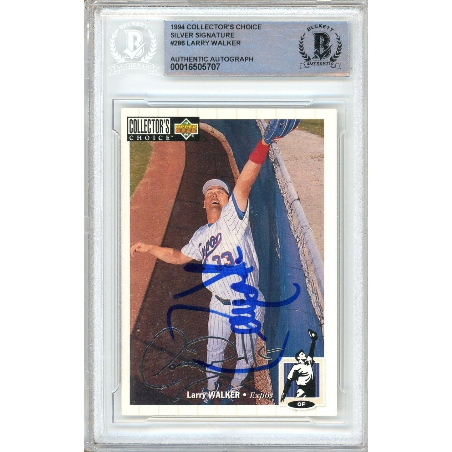 1994 UD Collectors Choice Silver Signature — Larry Walker Monttreal Expos Autographed Slabbed Trading Card — Beckett Authentication