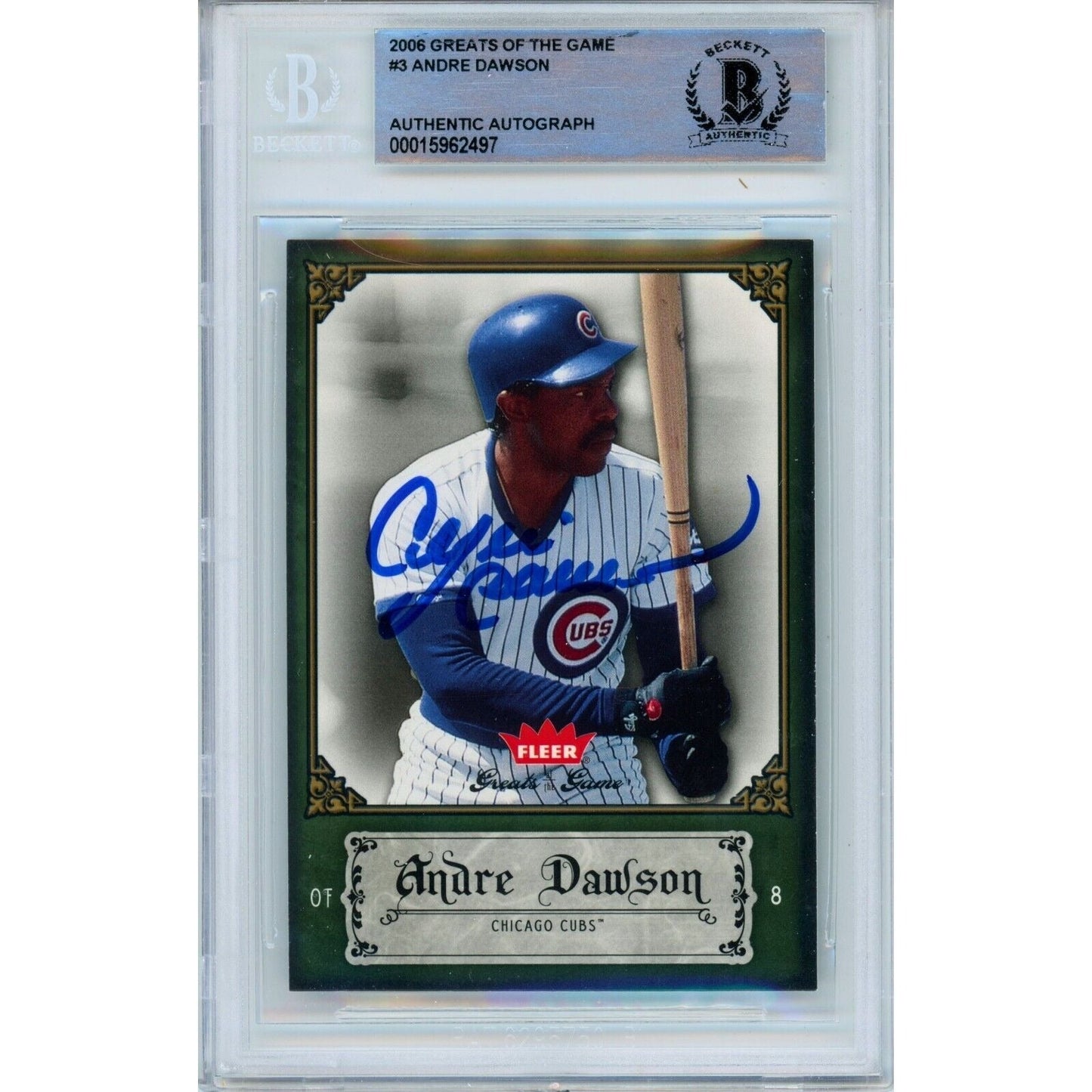 2006 Fleer Greats of the Game #3 — Andre Dawson Chicago Cubs Autographed Trading Card — Beckett Authentication