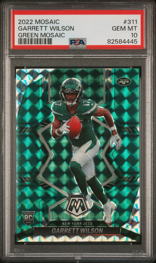 Graded 2022 Panini Mosaic Garrett Wilson #311 Green Mosaic Rookie RC Football Card PSA 10 Gem Mint - Sport Cards