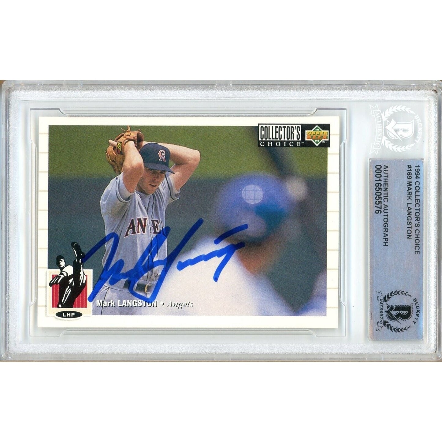 Mark Langston LA Angels Signed 1994 Collectors Choice Baseball Card BAS Auth Auto Slab
