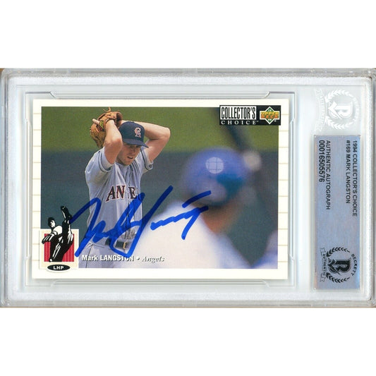 Mark Langston LA Angels Signed 1994 Collectors Choice Baseball Card BAS Auth Auto Slab