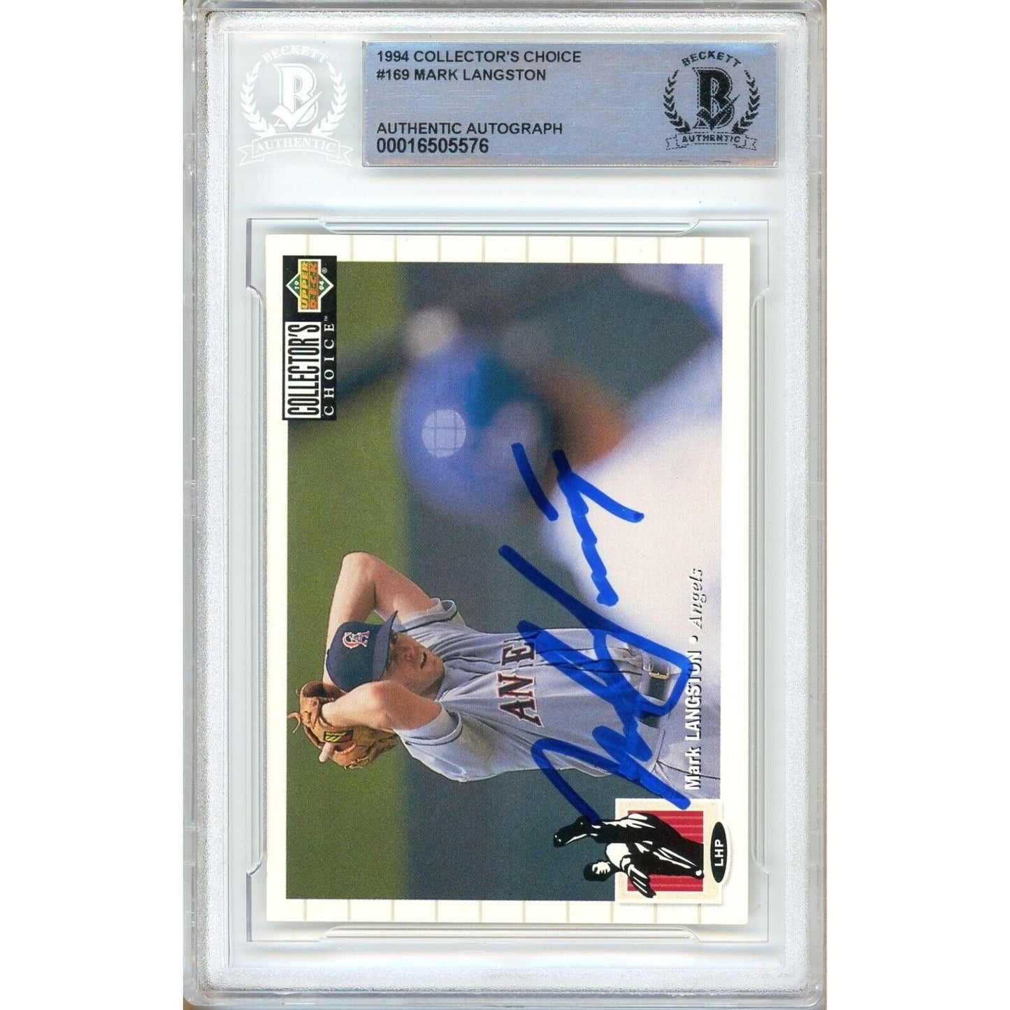 Mark Langston LA Angels Signed 1994 Collectors Choice Baseball Card BAS Auth Auto Slab
