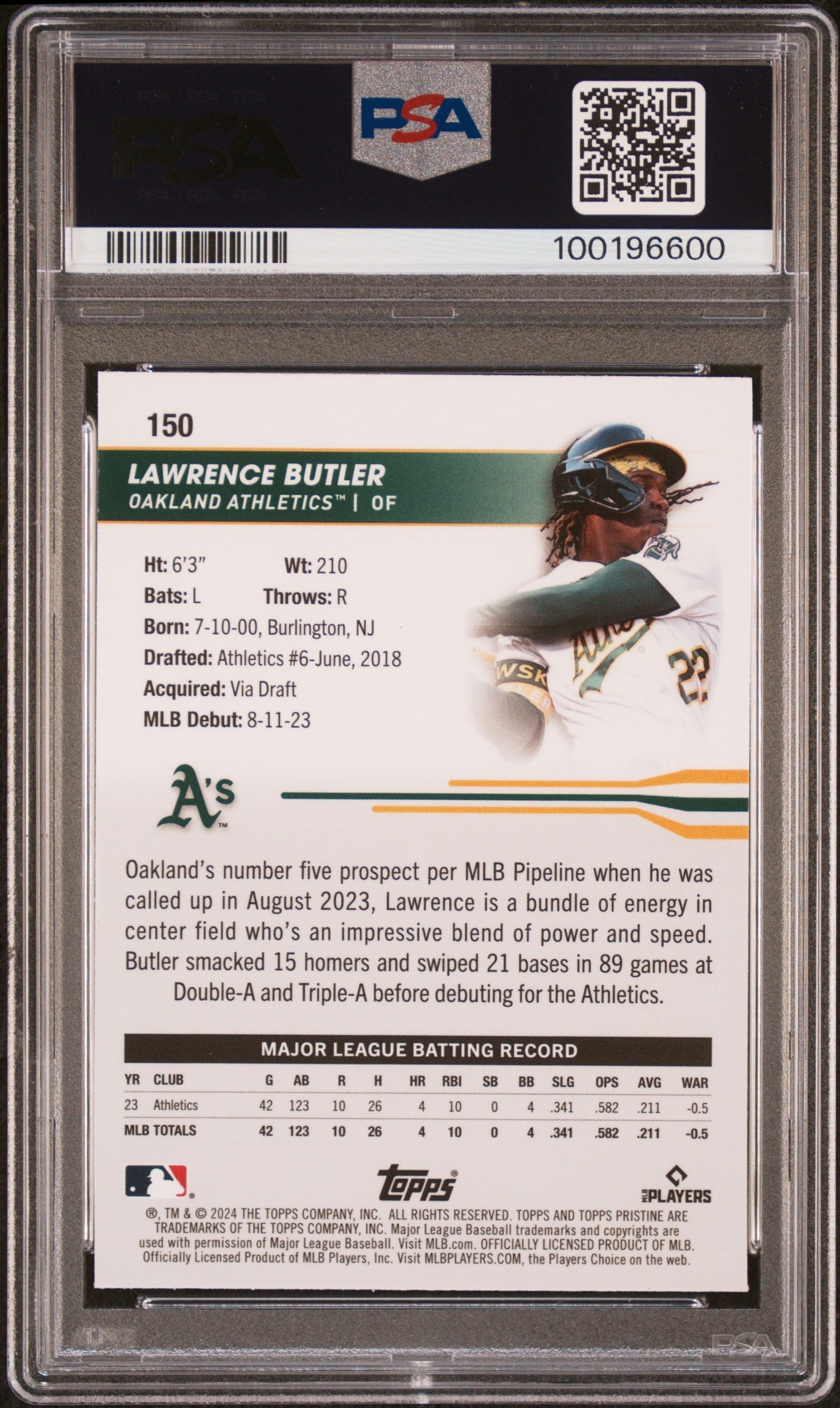 Graded 2024 Topps Pristine Lawrence Butler #150 Rookie RC Baseball Card PSA 10 Gem Mint