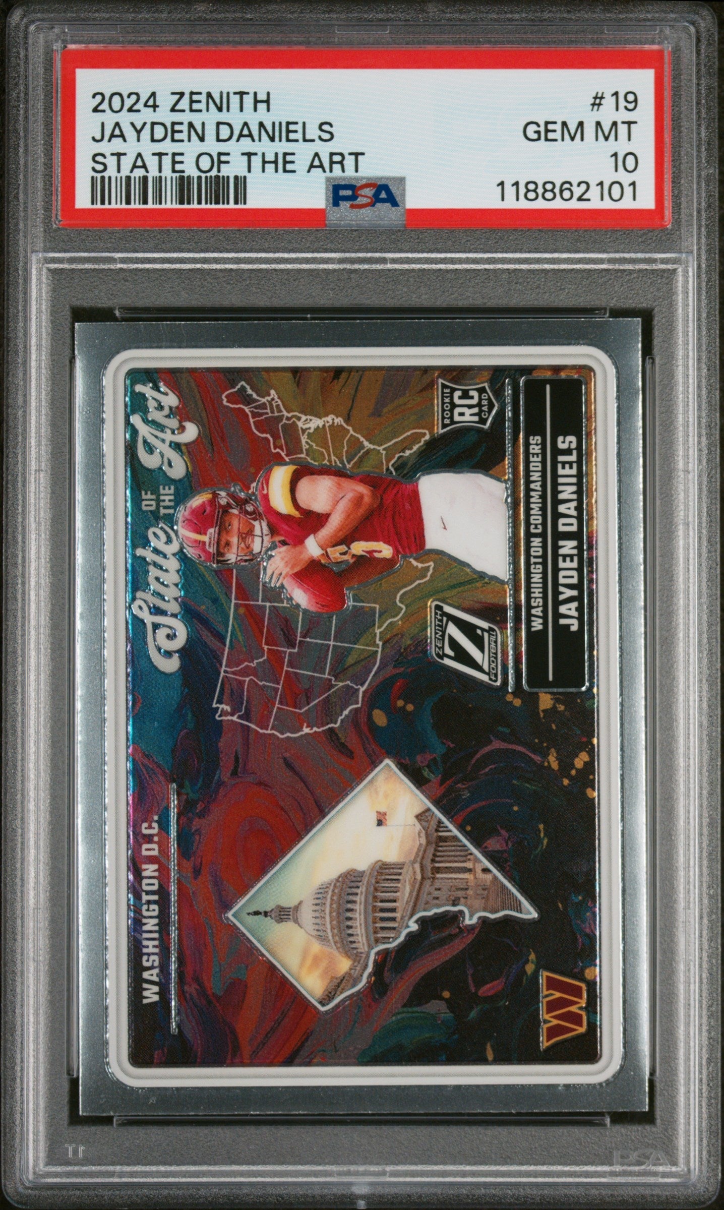 Graded 2024 Panini Zenith Jayden Daniels #19 State of the Art Rookie RC Football Card PSA 10 Gem Mint