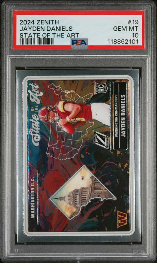Graded 2024 Panini Zenith Jayden Daniels #19 State of the Art Rookie RC Football Card PSA 10 Gem Mint
