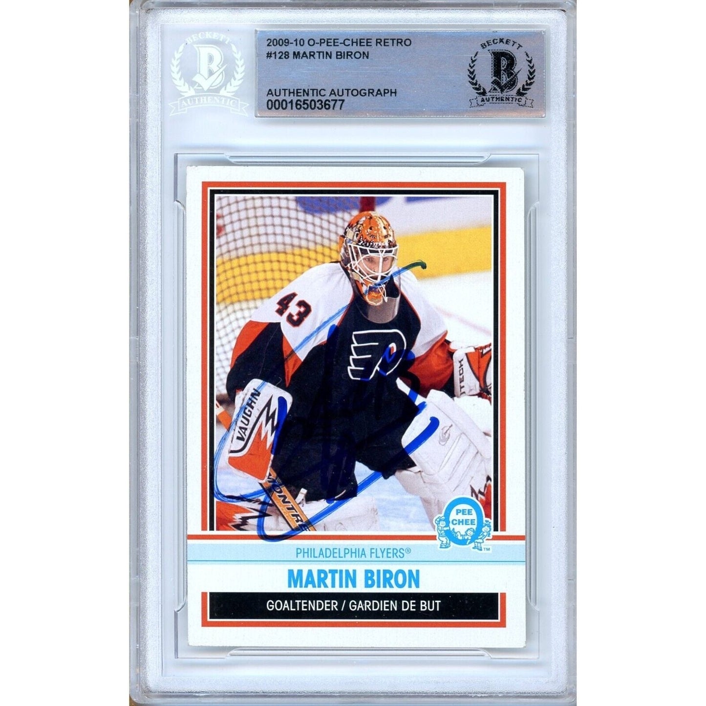 Martin Biron Philadelphia Flyers Signed 2009-10 O-Pee-Chee Card Beckett Auth Auto Slab