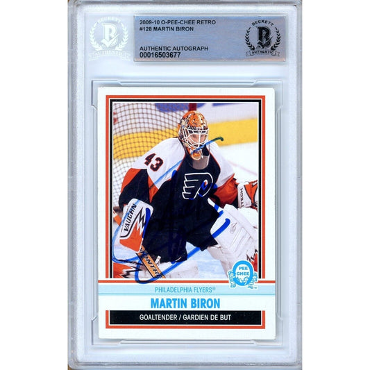 Martin Biron Philadelphia Flyers Signed 2009-10 O-Pee-Chee Card Beckett Auth Auto Slab
