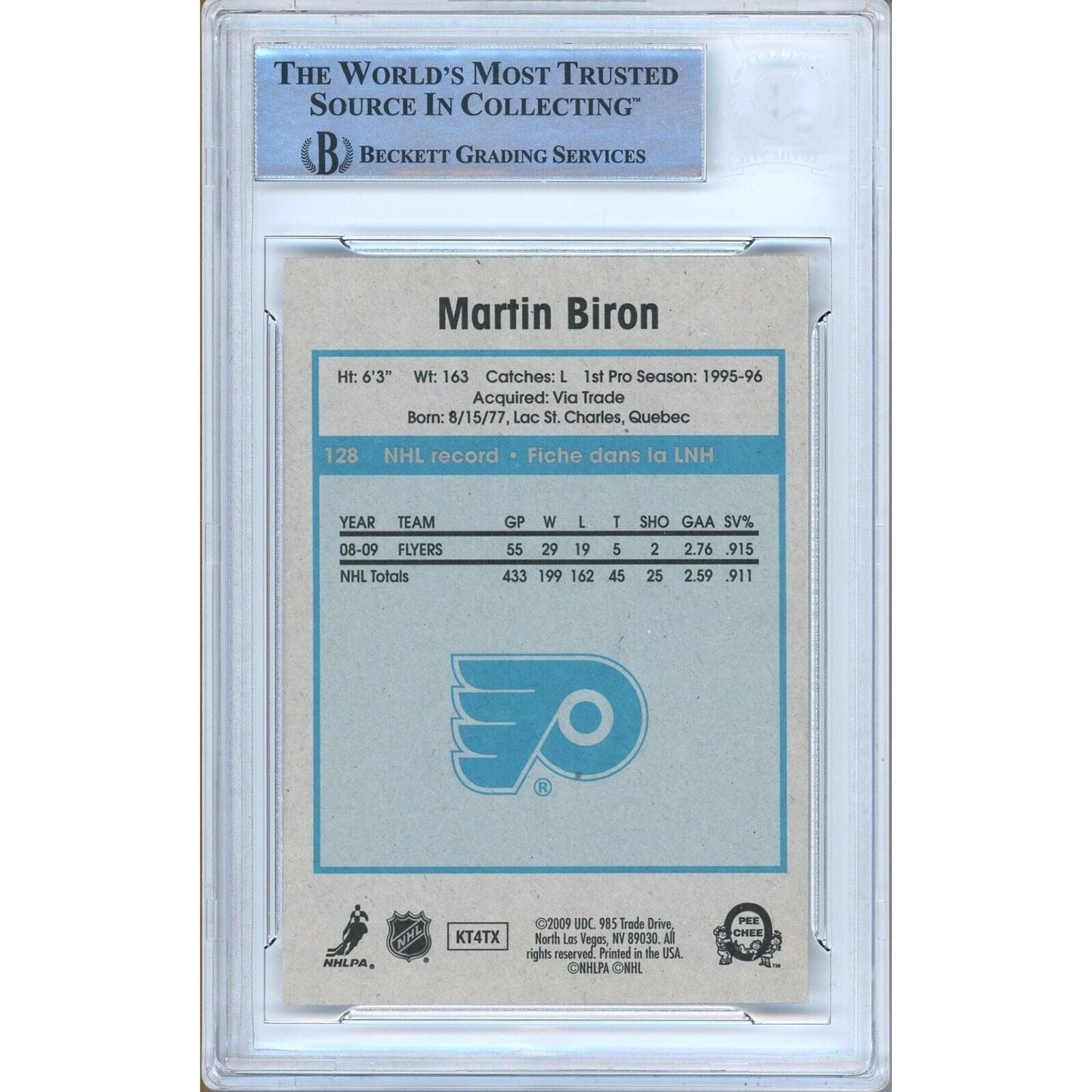Martin Biron Philadelphia Flyers Signed 2009-10 O-Pee-Chee Card Beckett Auth Auto Slab